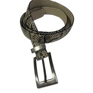 Elite Womens Snakeskin Print Belt Medium Cream Black Silver Buckle Skinny Animal